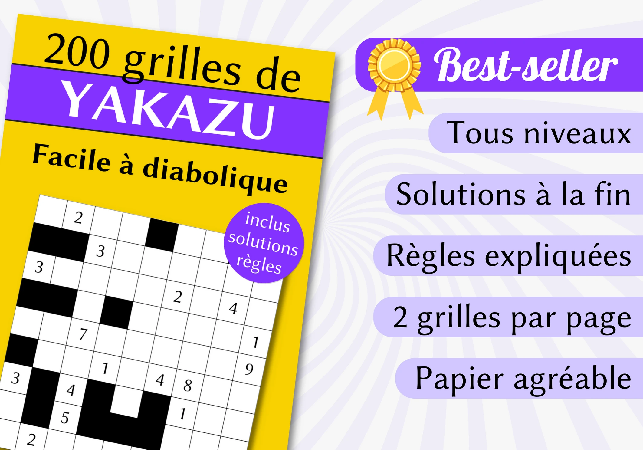 Livre 200 grilles de Yakazu facile à diabolique